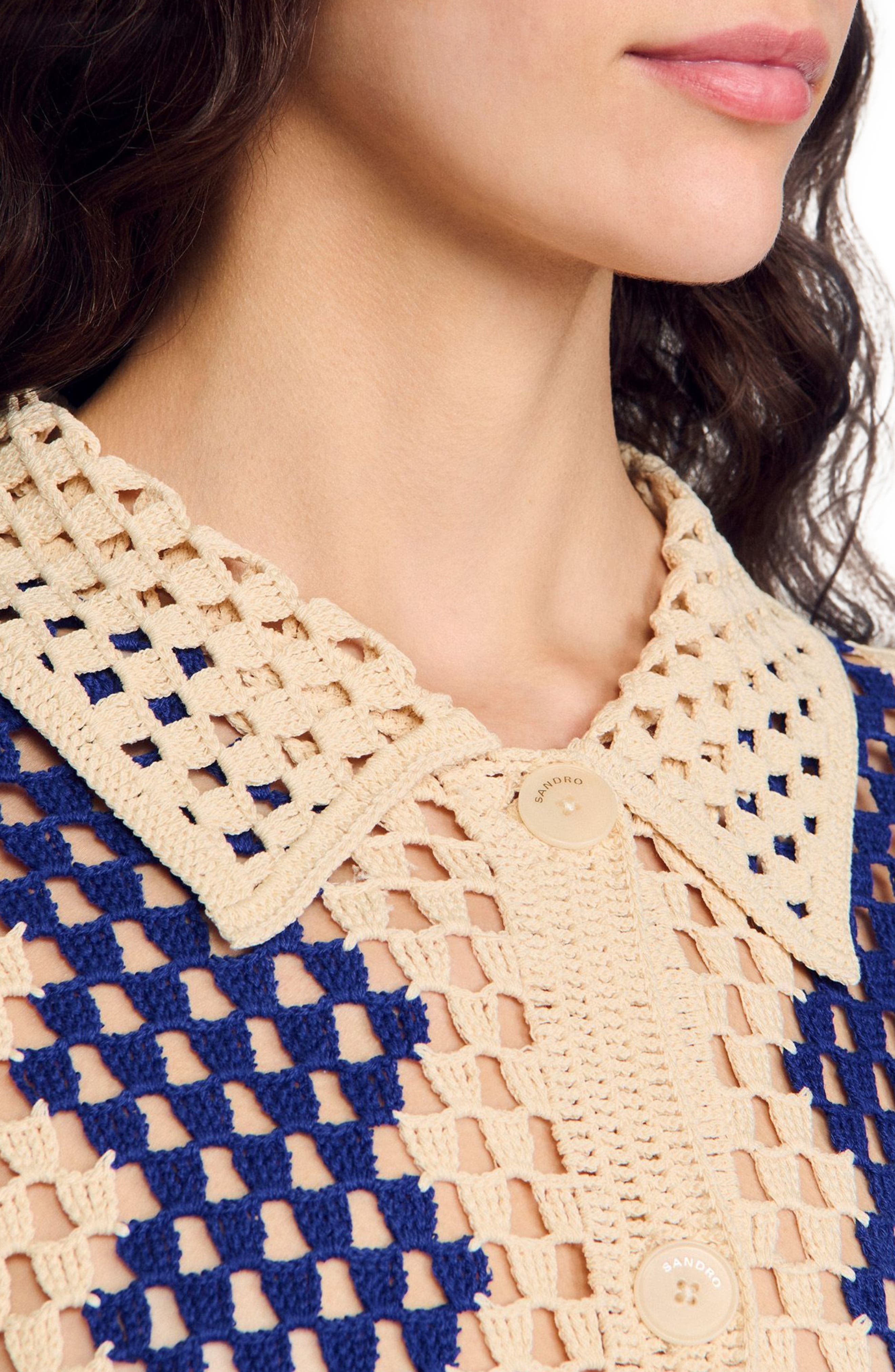 SANDRO Two-tone knit cardigan in Blue /Ecru at Nordstrom - 4