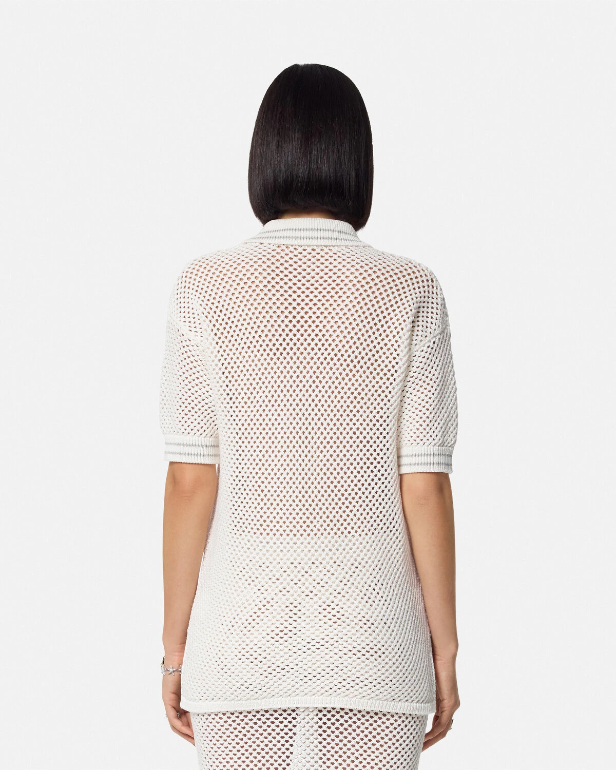Crochet Knit Oversized Polo Shirt - 5