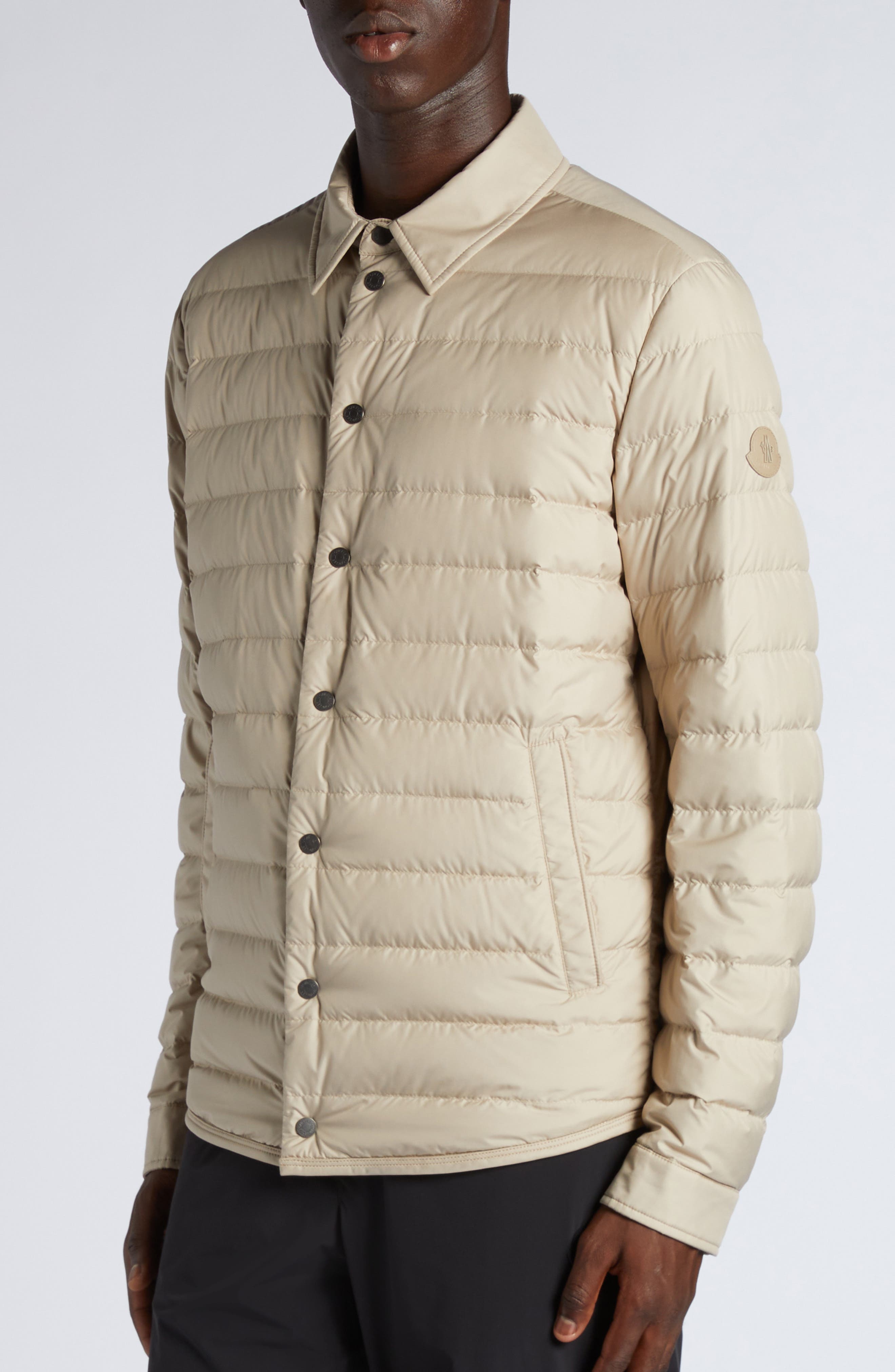 Moncler Bourdon Down Shirt Jacket in Pastel Beige at Nordstrom - 5