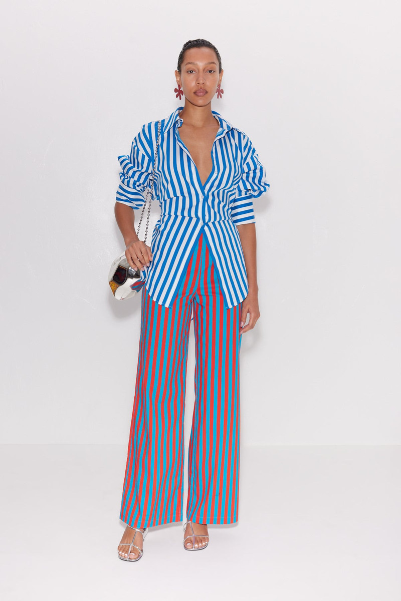 SIMONMILLER Pia Poplin Pant In Blue/Paprika Stripe outlook
