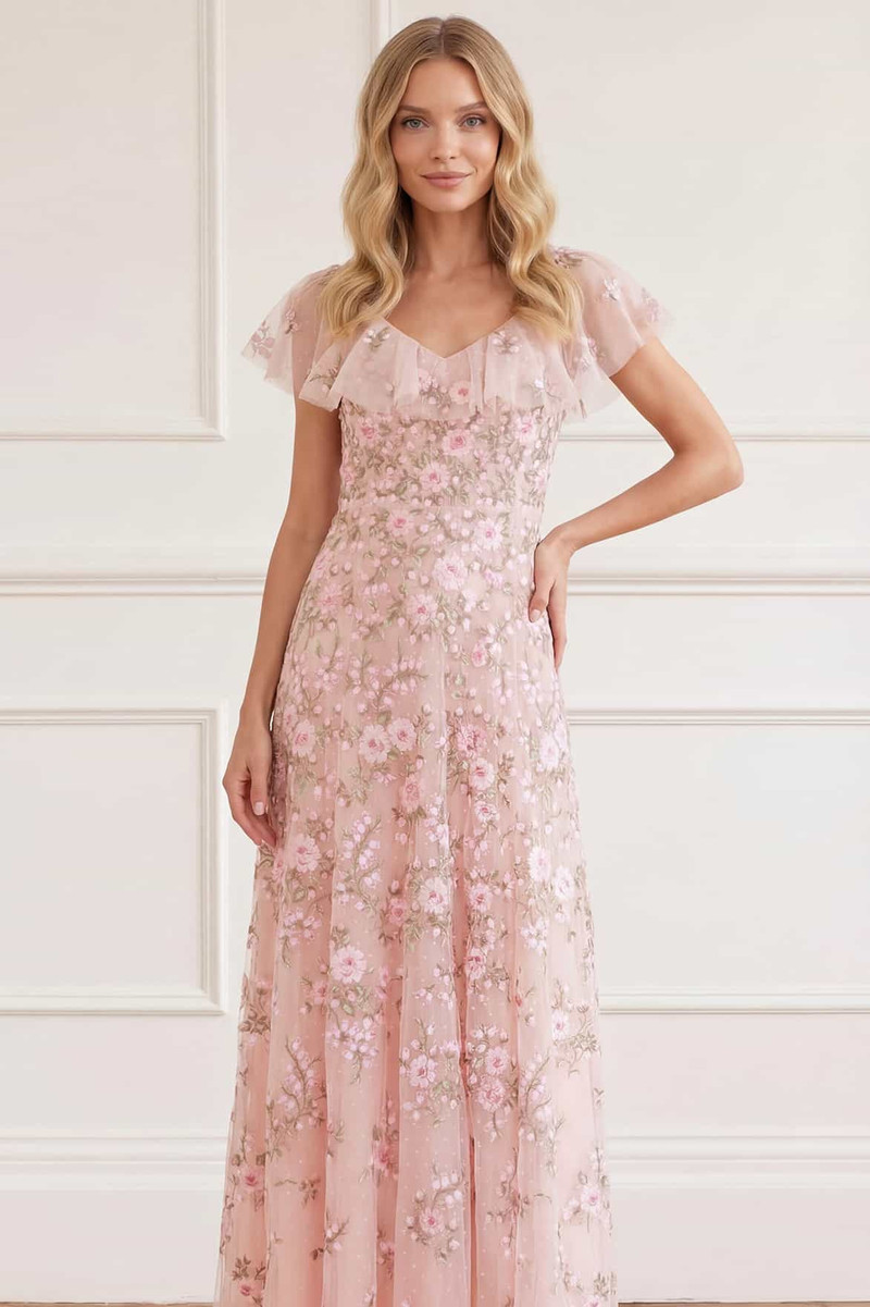 Needle & Thread Eden Rose V-Neck Ankle Gown outlook