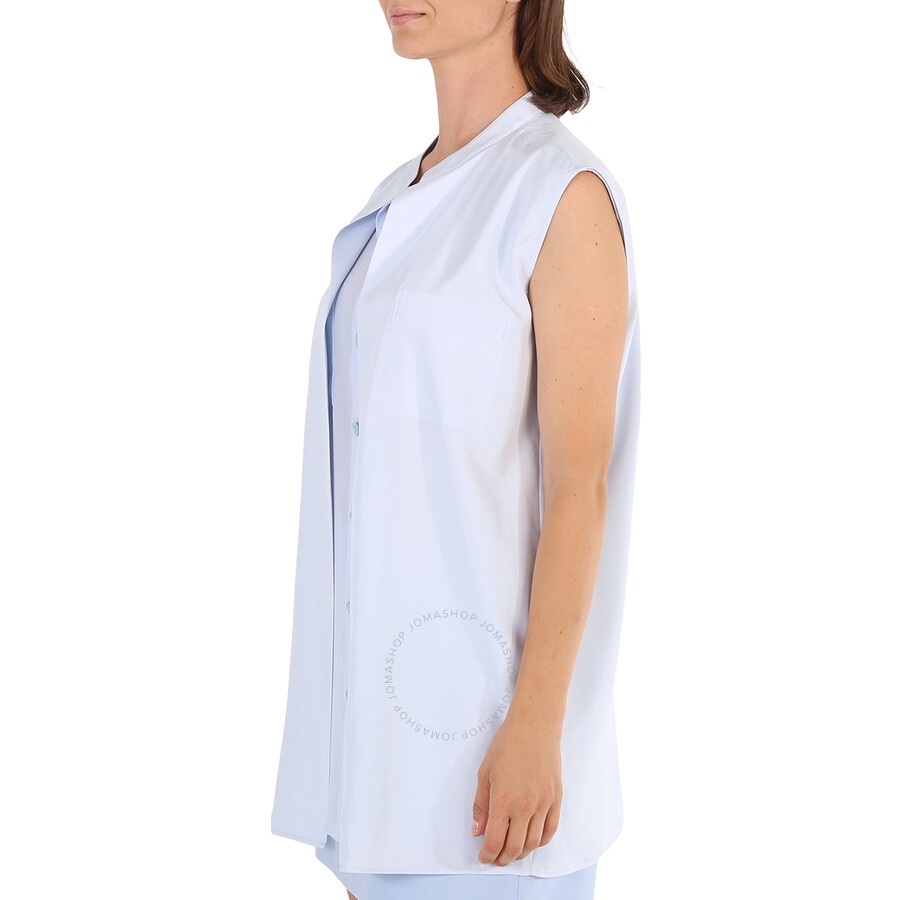 Burberry Ladies Pale Blue Suziesl Logo Detail Sleeveless Silk Crepe De Chine Shirt - 4