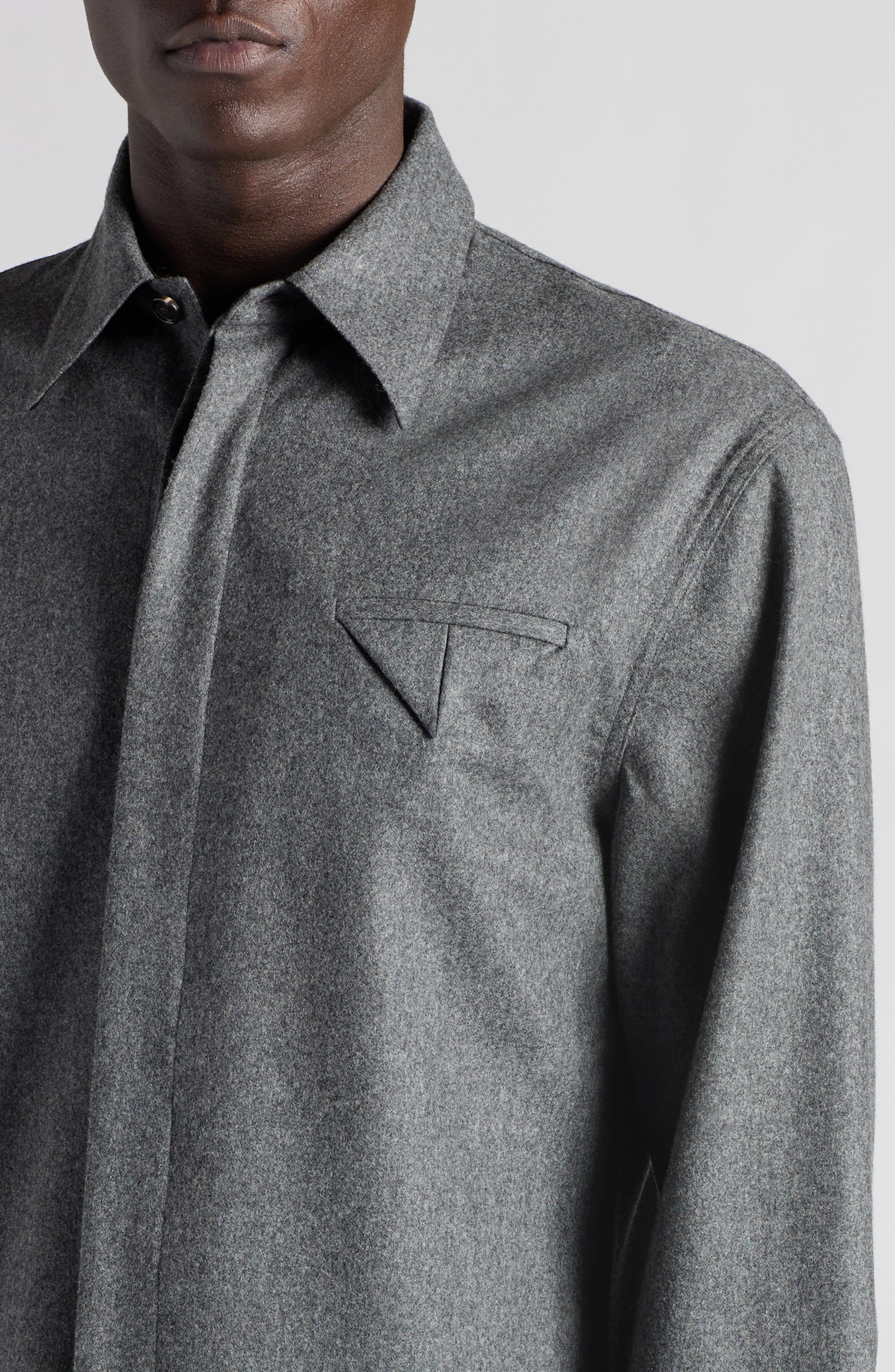Bottega Veneta Regular Fit Lightweight Wool Flannel Button-Up Shirt in Grey Melange at Nordstrom - 5