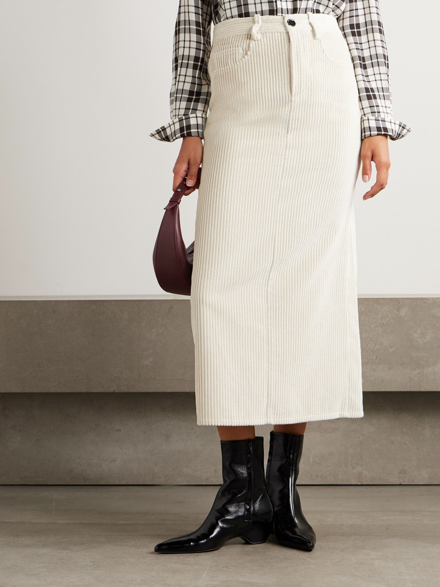 Calder cotton-corduroy midi skirt Ecru - 3