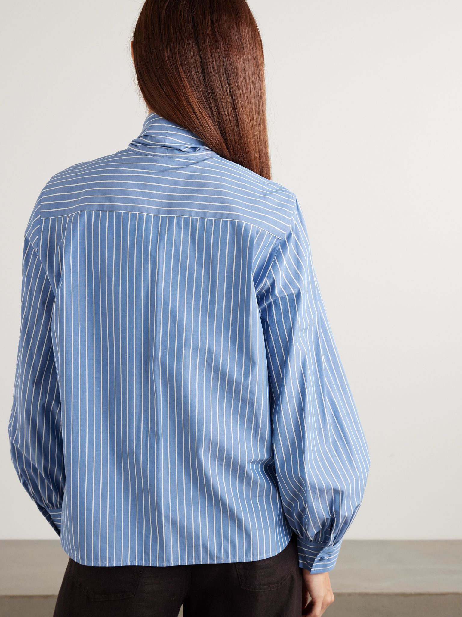 Embellished striped cotton-blend poplin shirt Light blue - 4