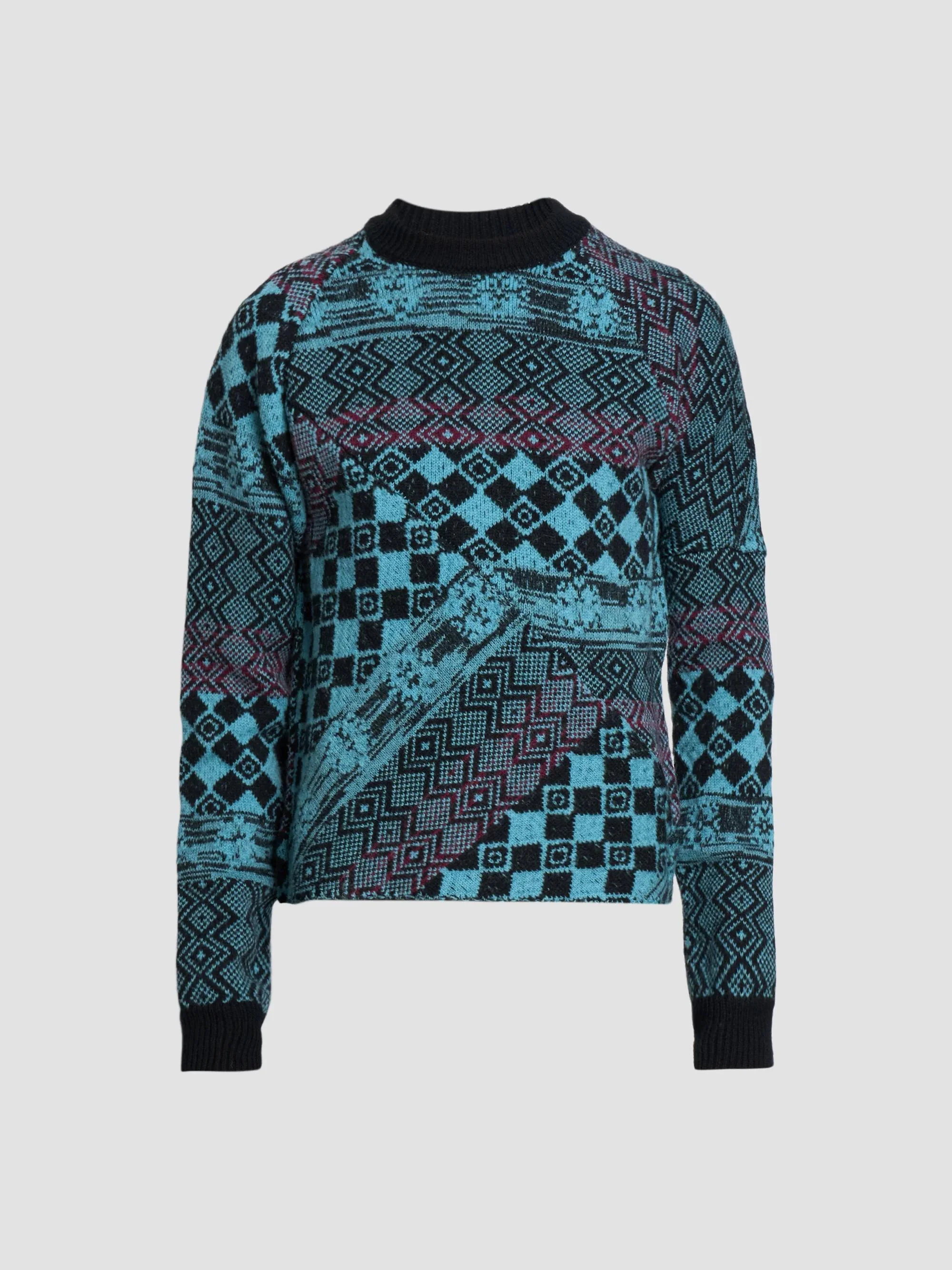 Men's Macos Patchwork Jacquard Wool Sweater - Black - 1