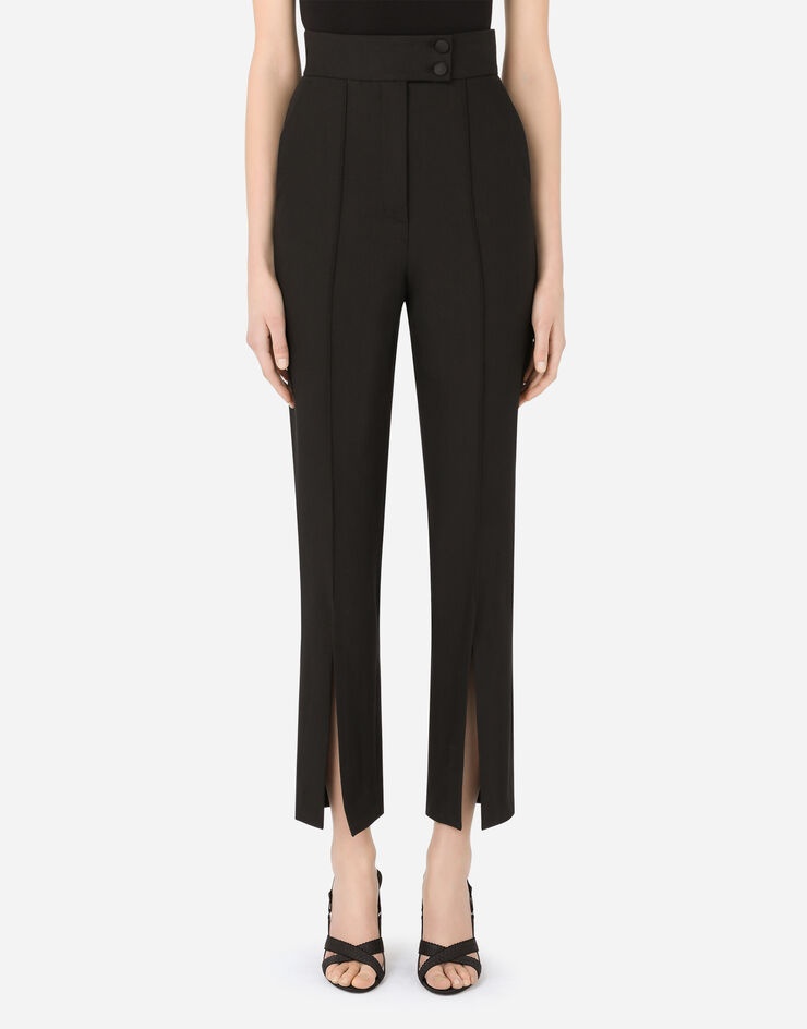 Textured fabric pants with slit on hem - 1