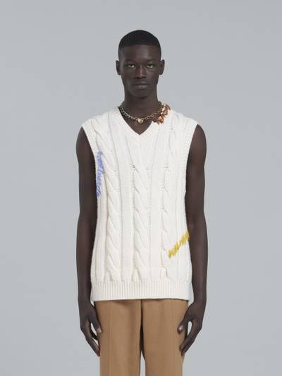 Marni WHITE CABLE-KNIT VEST outlook