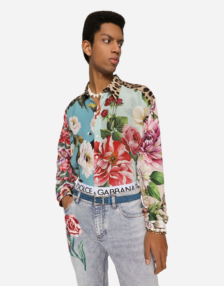 Oversize silk shirt with floral print - 5