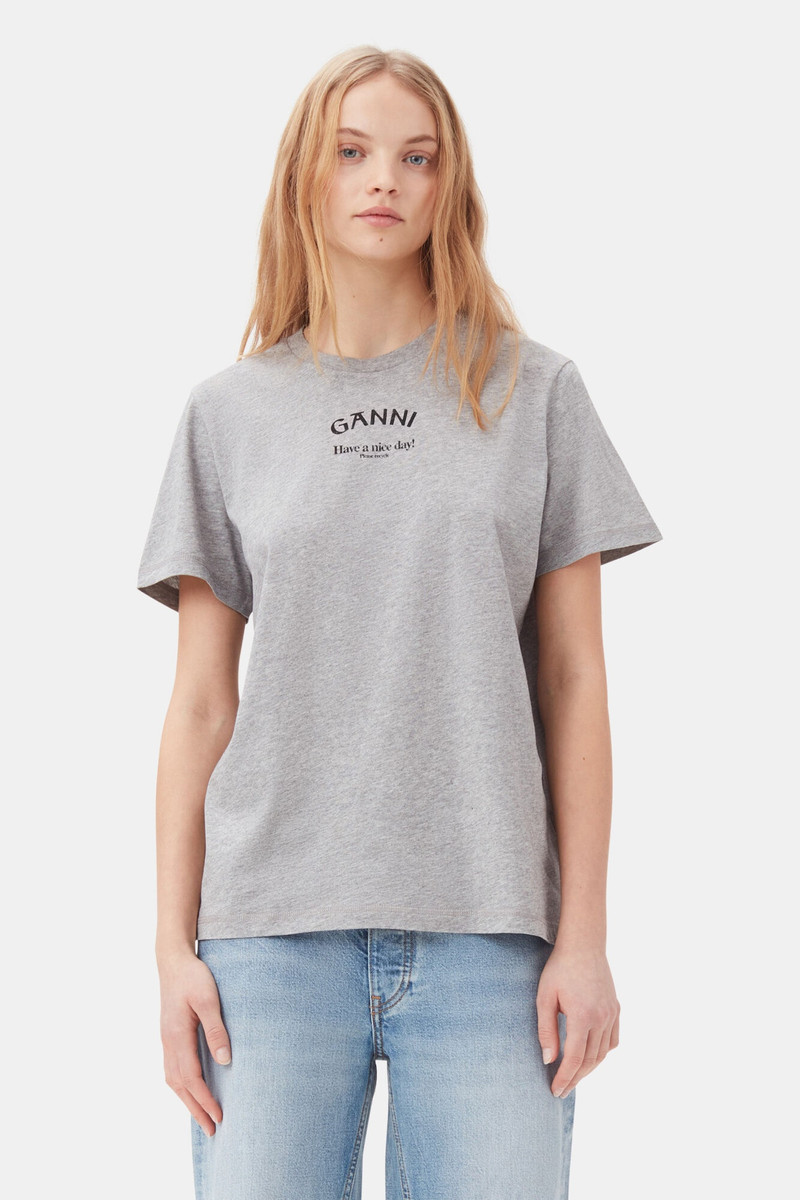 GANNI GREY RELAXED O-NECK T-SHIRT outlook