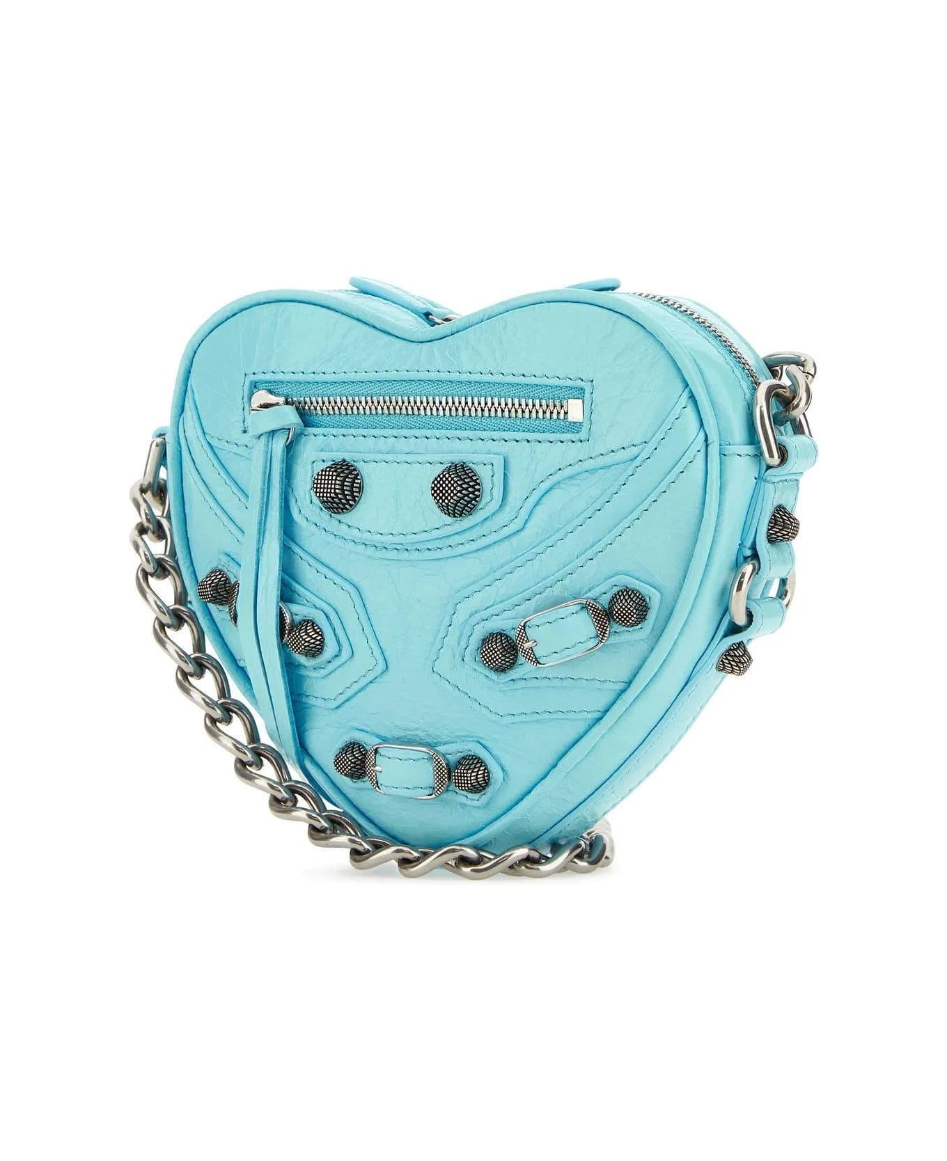 Light Blue Leather Le Cagole Heart Mini Crossbody Bag - 2