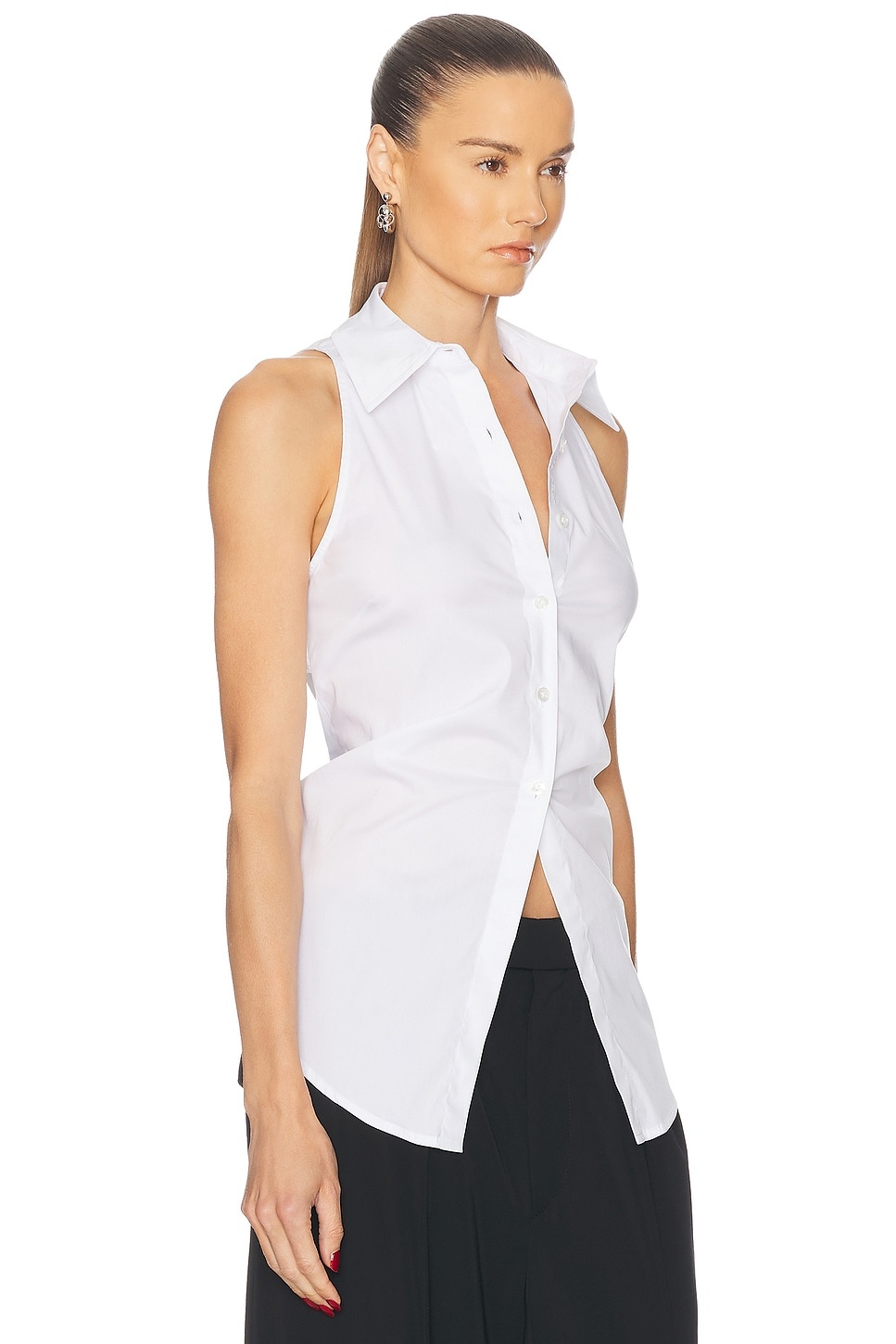 Loch Sleeveless Poplin Button Up Top - 2