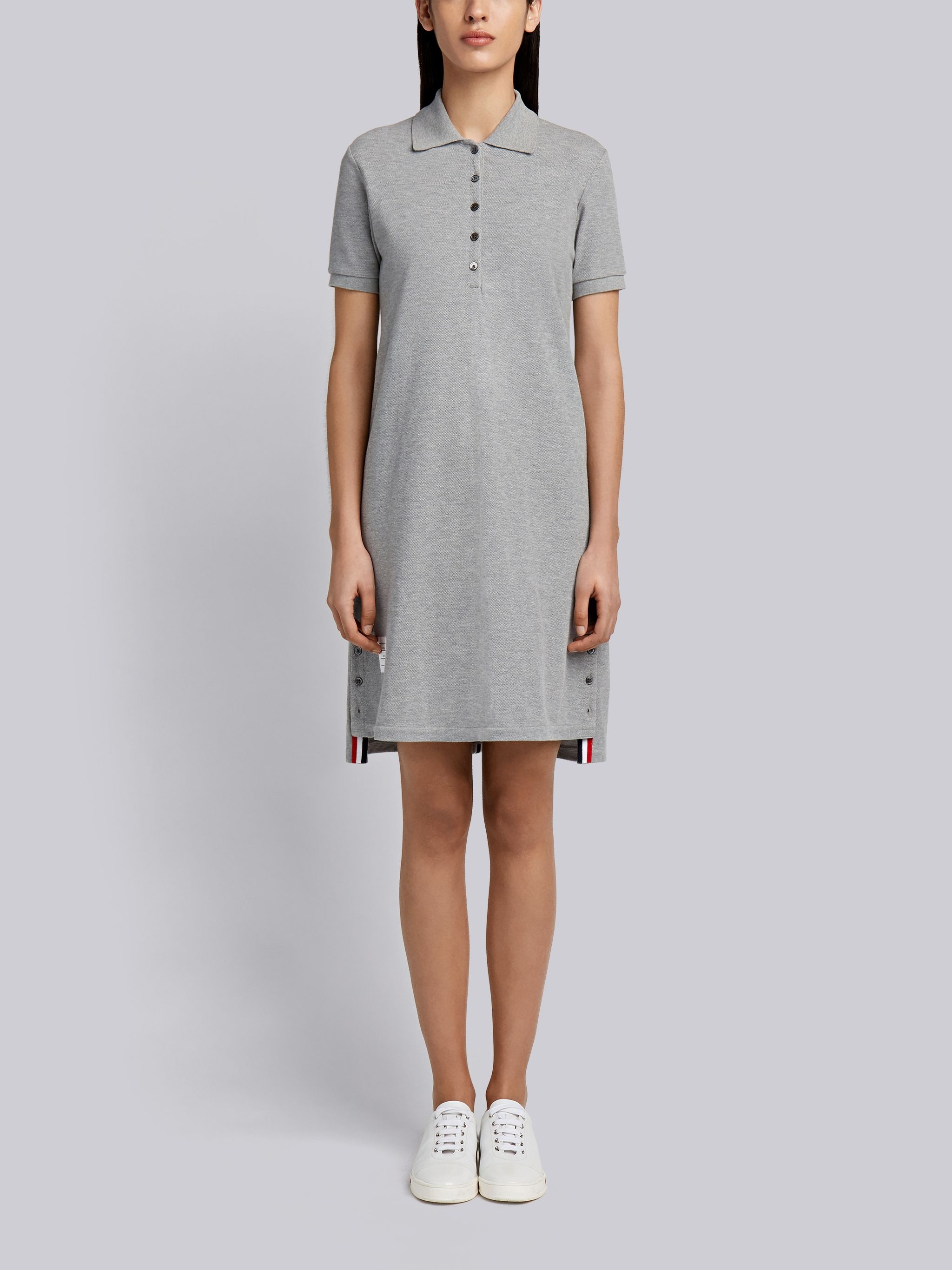 Light Grey Stripe Cotton Pique Fitted A-line Short Sleeve Polo Shirtdress - 4