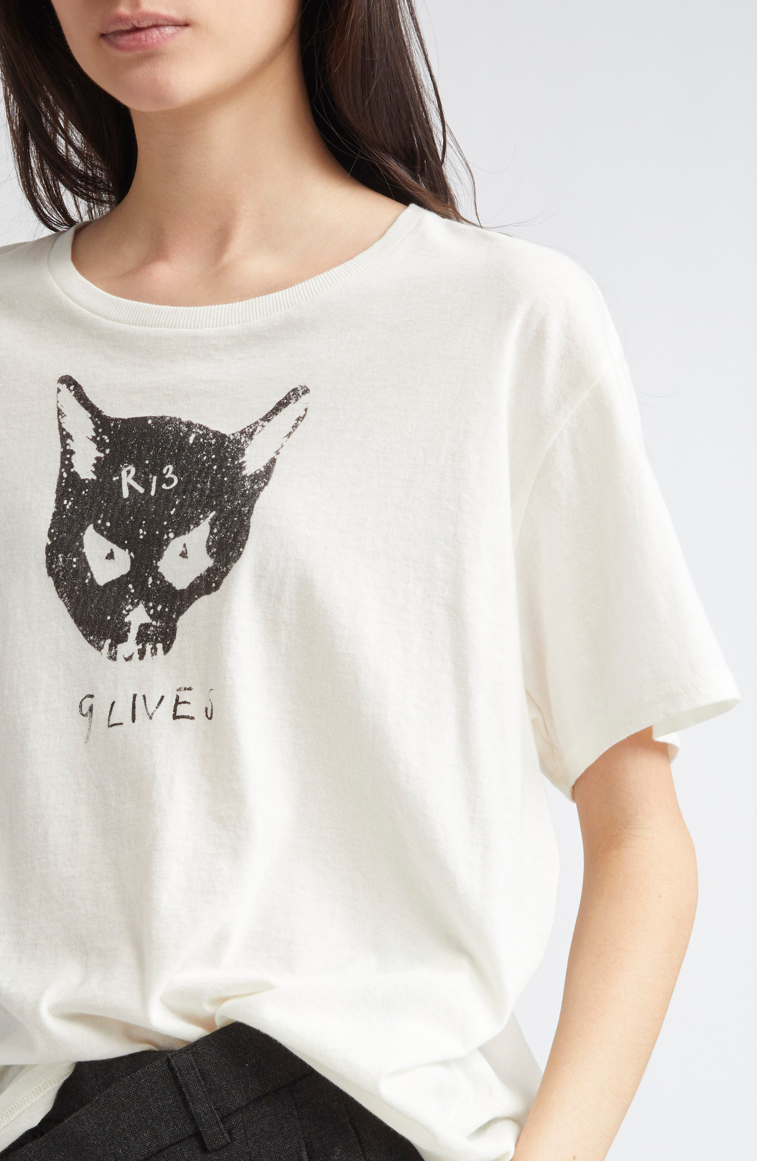 R13 9 Lives Cotton & Cashmere Graphic T-Shirt in Ecru at Nordstrom - 5
