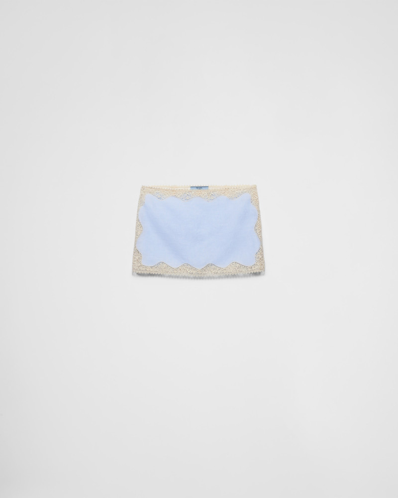 Embroidered, lace-trimmed linen miniskirt 1
