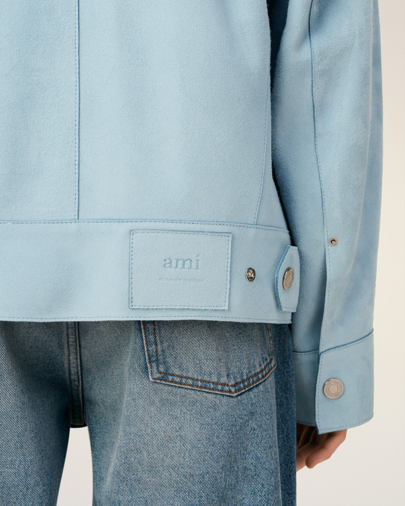 BLUE LEATHER TRUCKER JACKET 4