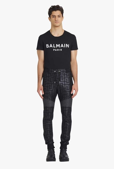 Black eco-designed cotton sweatpants with maxi dark orange Balmain monogram - 4