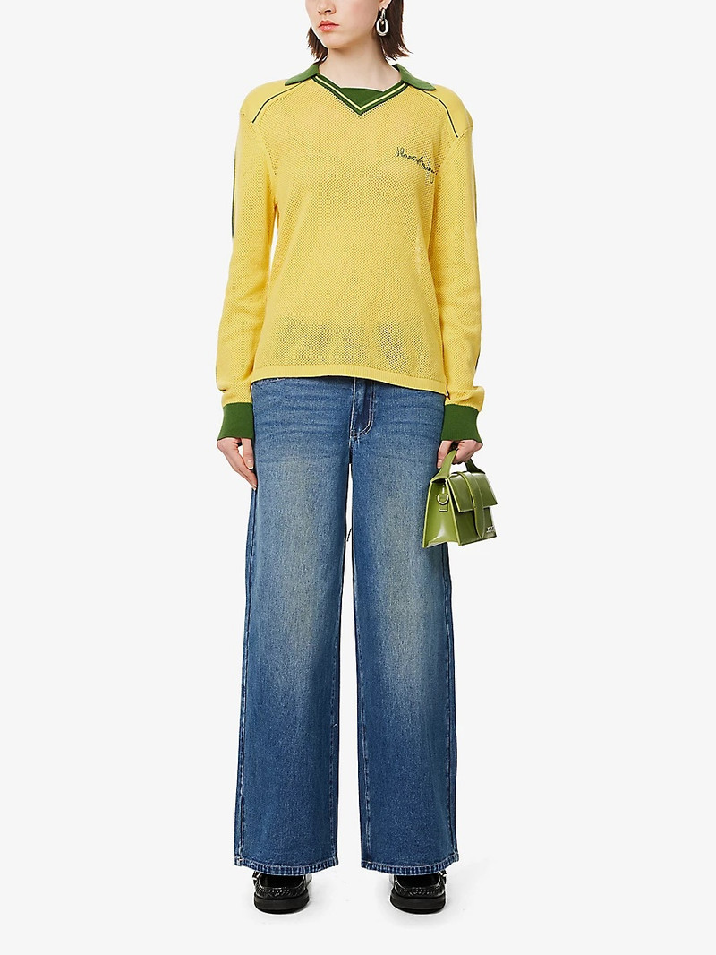 House of Sunny Self-Tie-Fastening Brand-Plaque Wide-Leg Low-Rise Denim-Blend Jeans outlook