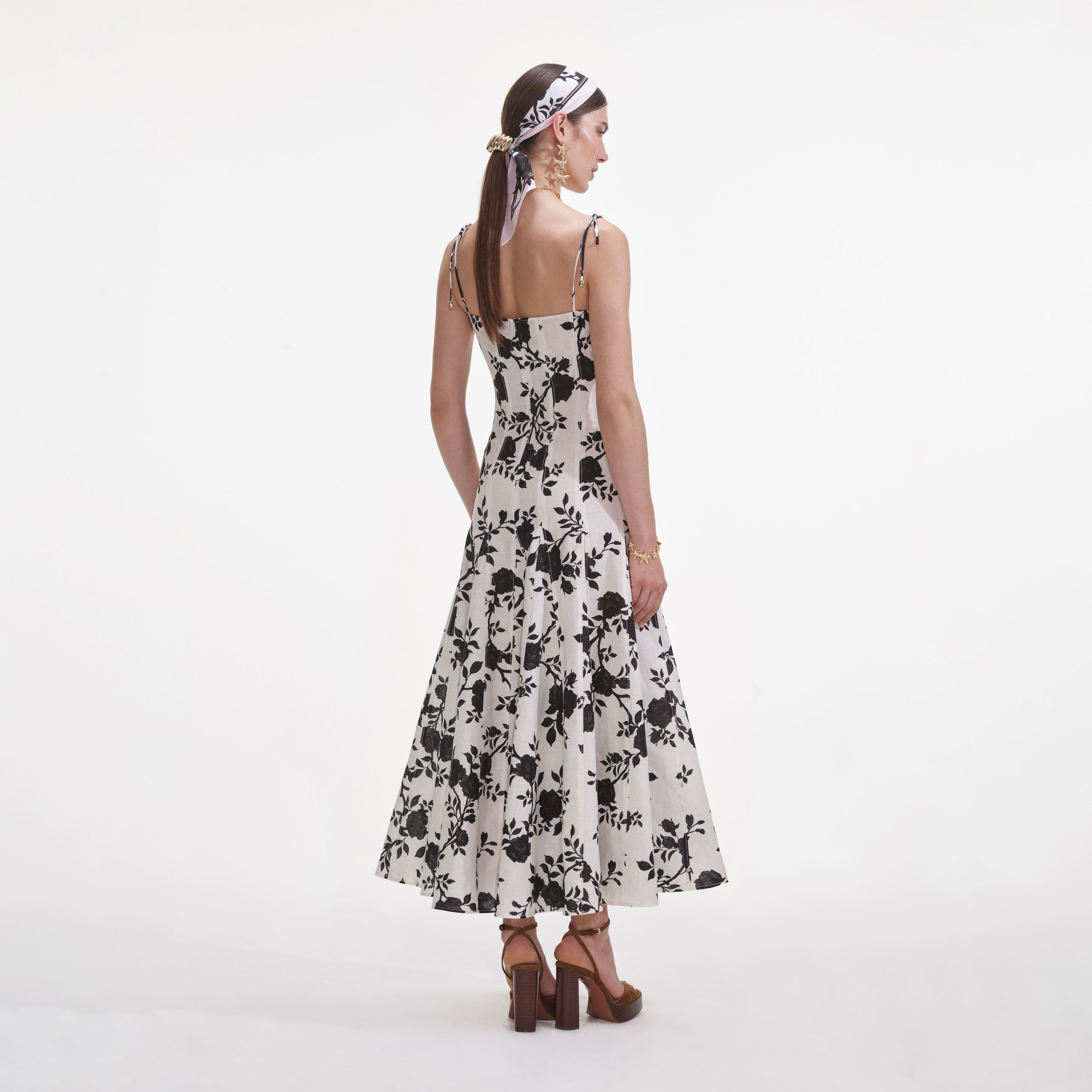Floral Print Linen Midi Dress - 3