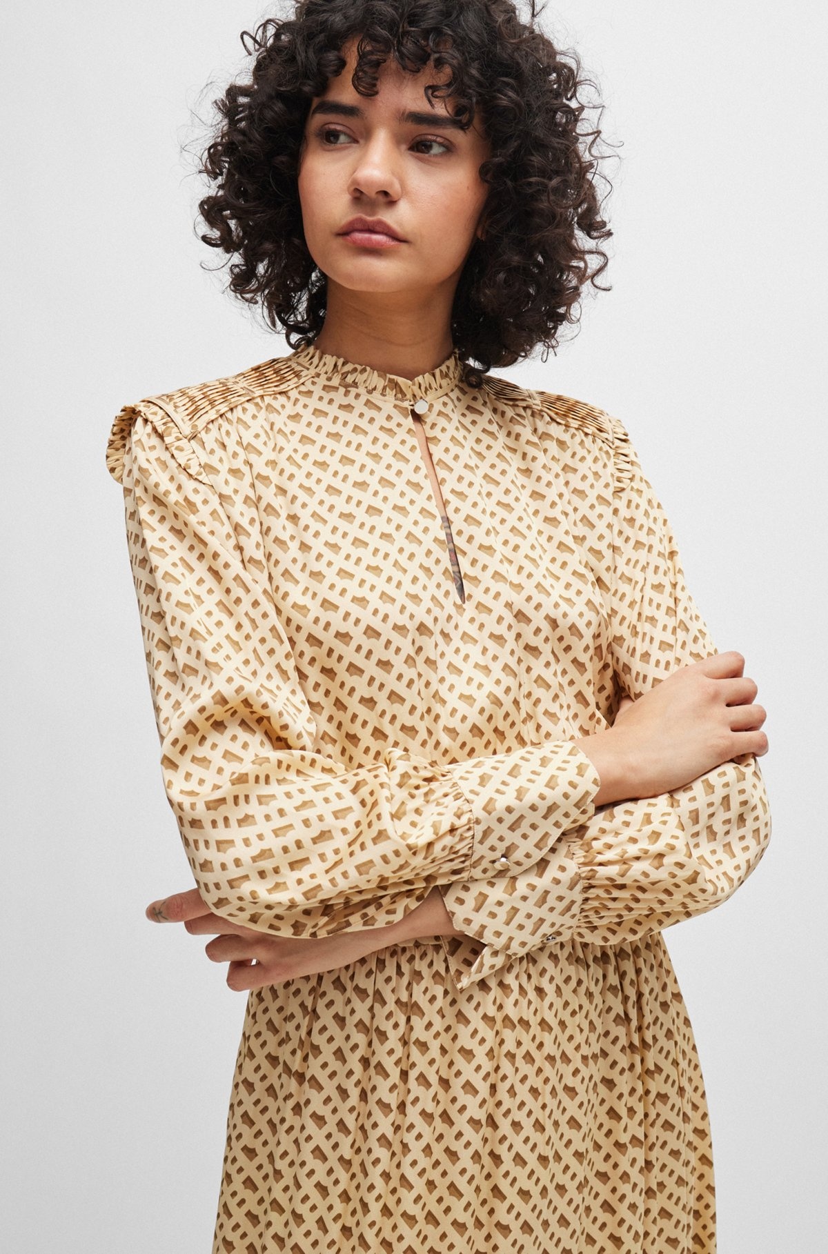SILK-BLEND DRESS WITH MONOGRAM PRINT - 5