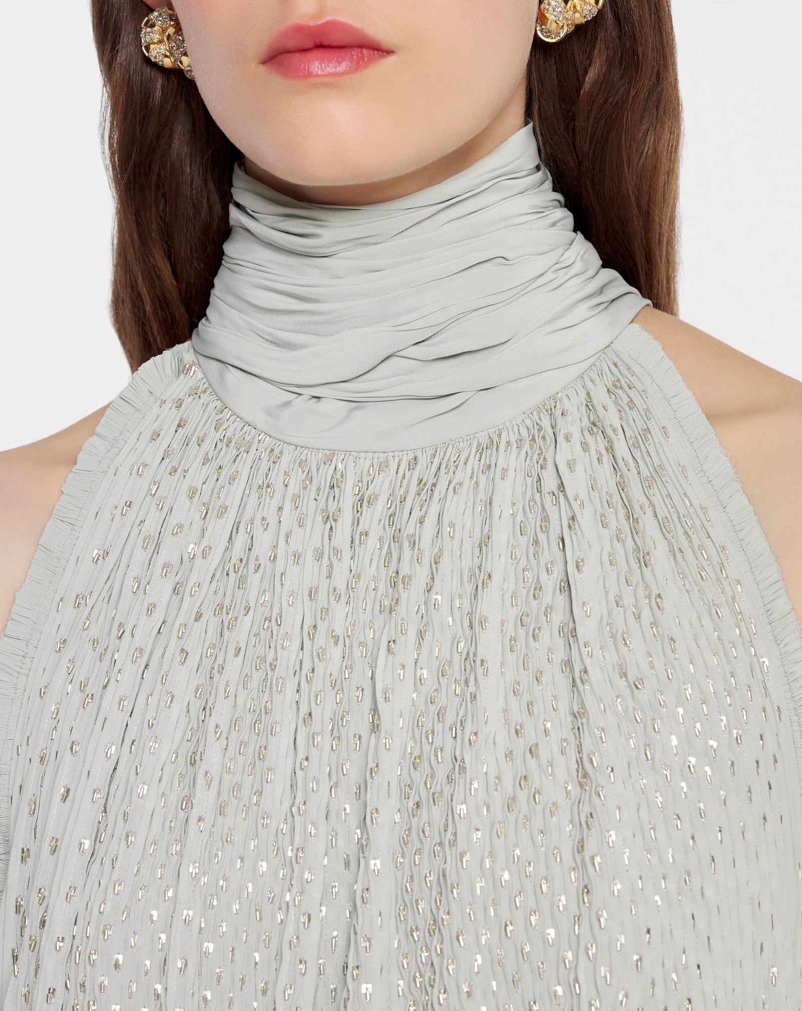 EMBROIDERED CAPE GOWN IN CHARMEUSE - 5