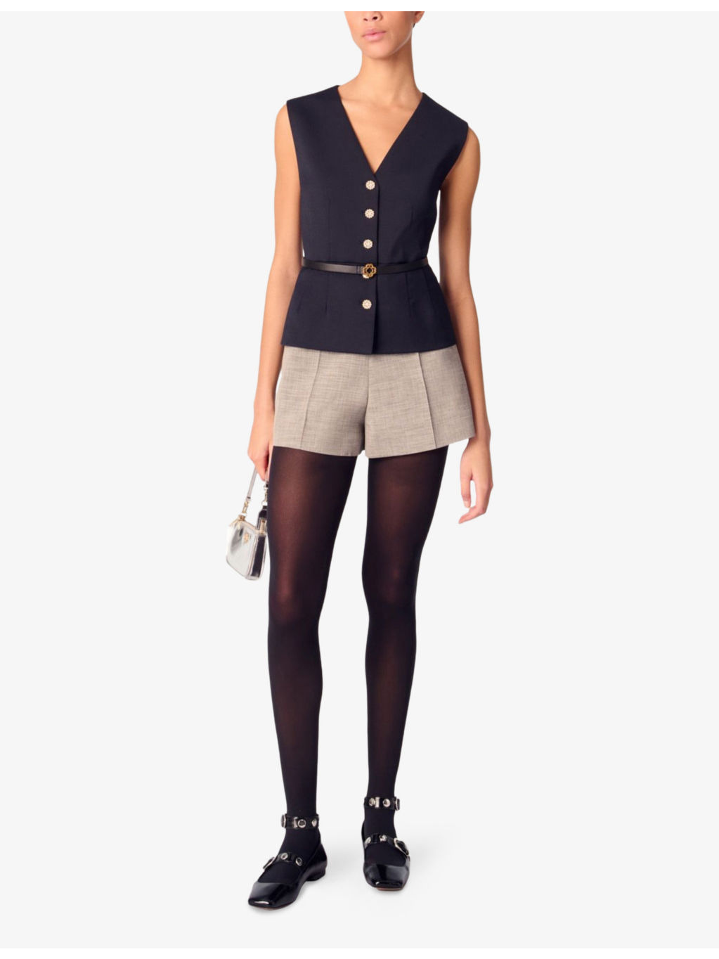 V-Neck Sleeveless Stretch-Woven Waistcoat - 2