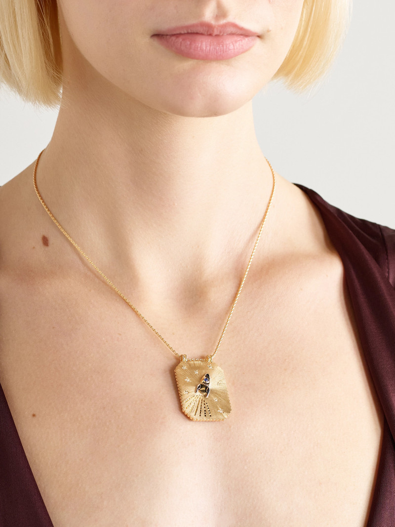 MARIE LICHTENBERG Love You To The Moon Scapular 18-karat Gold, Sapphire And Diamond Necklace outlook