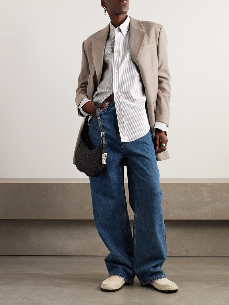 AMI Paris ADC embroidered striped cotton-poplin shirt White outlook