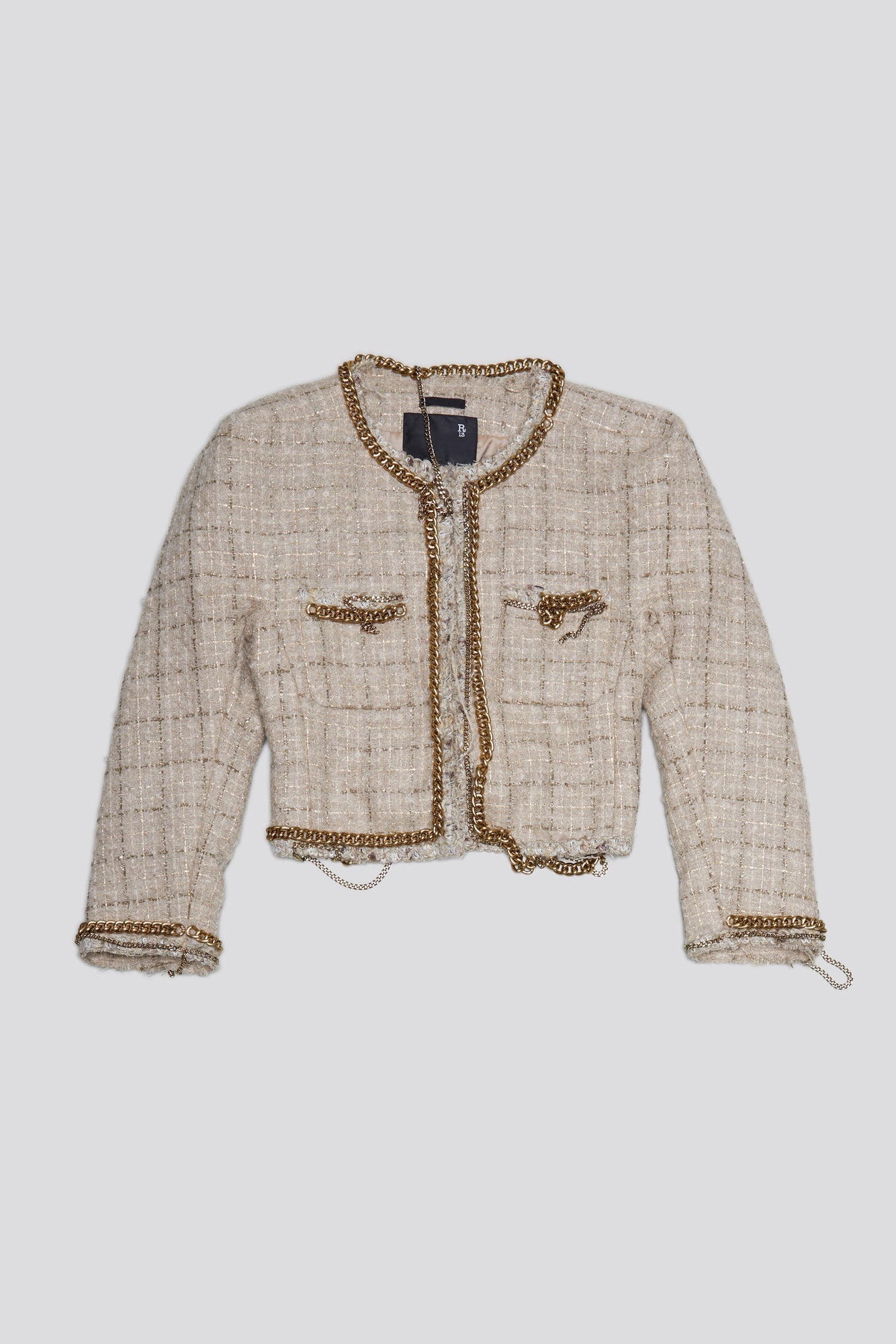 SQUARE SHOULDER TWEED JACKET - BEIGE - 1