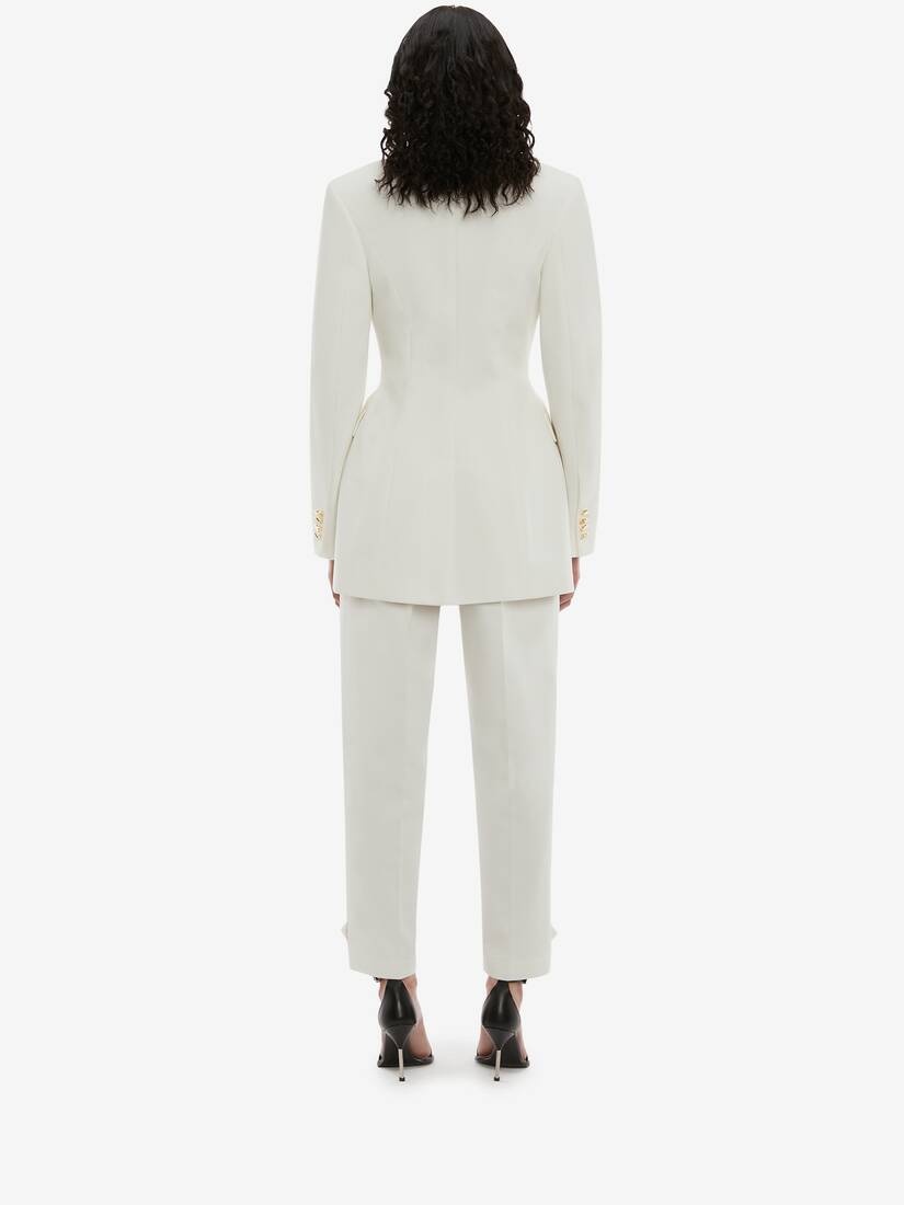 Double Breasted Cotton Gabardine Jacket in Optical White - 4