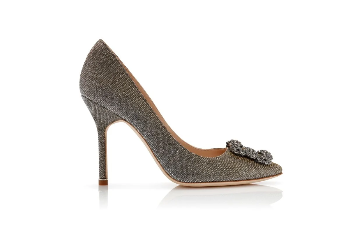 Dark Gold Glitter Jewel Buckle Pumps - 1