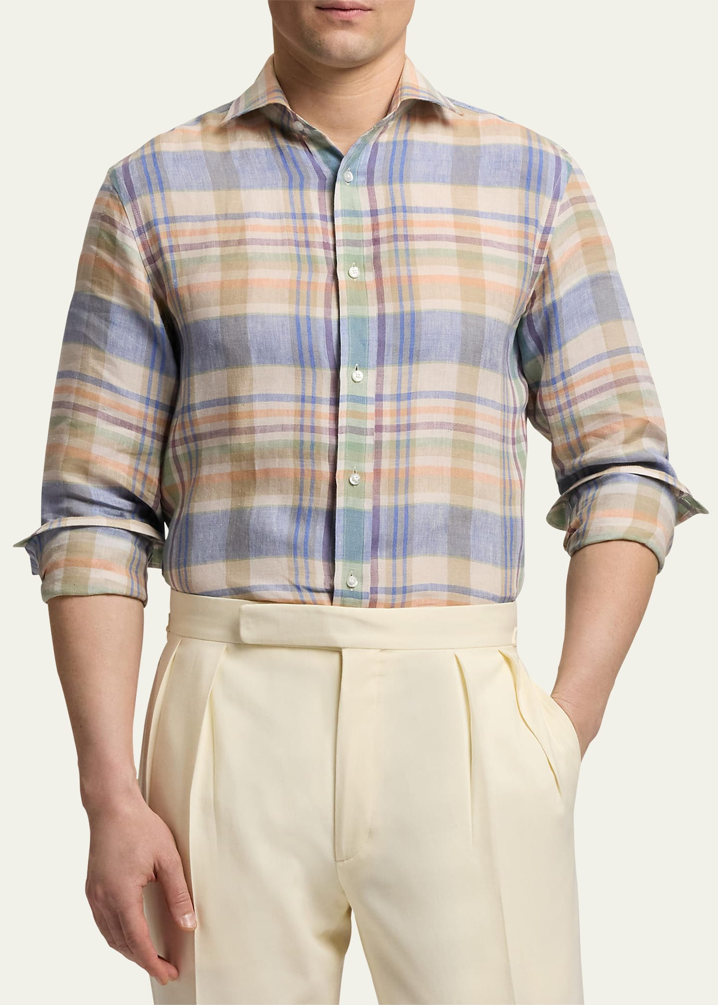 Men's Aston Linen Multicolor Plaid Sport Shirt - 4