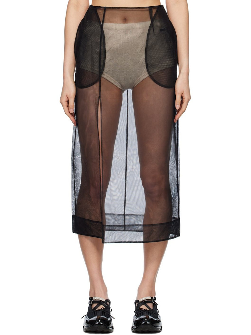 Black Sheer Slit Pencil Midi Skirt 1