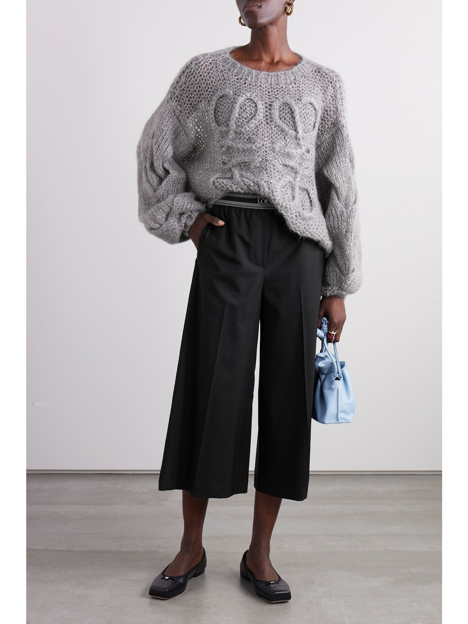 Jacquard-trimmed wool culottes Black - 2