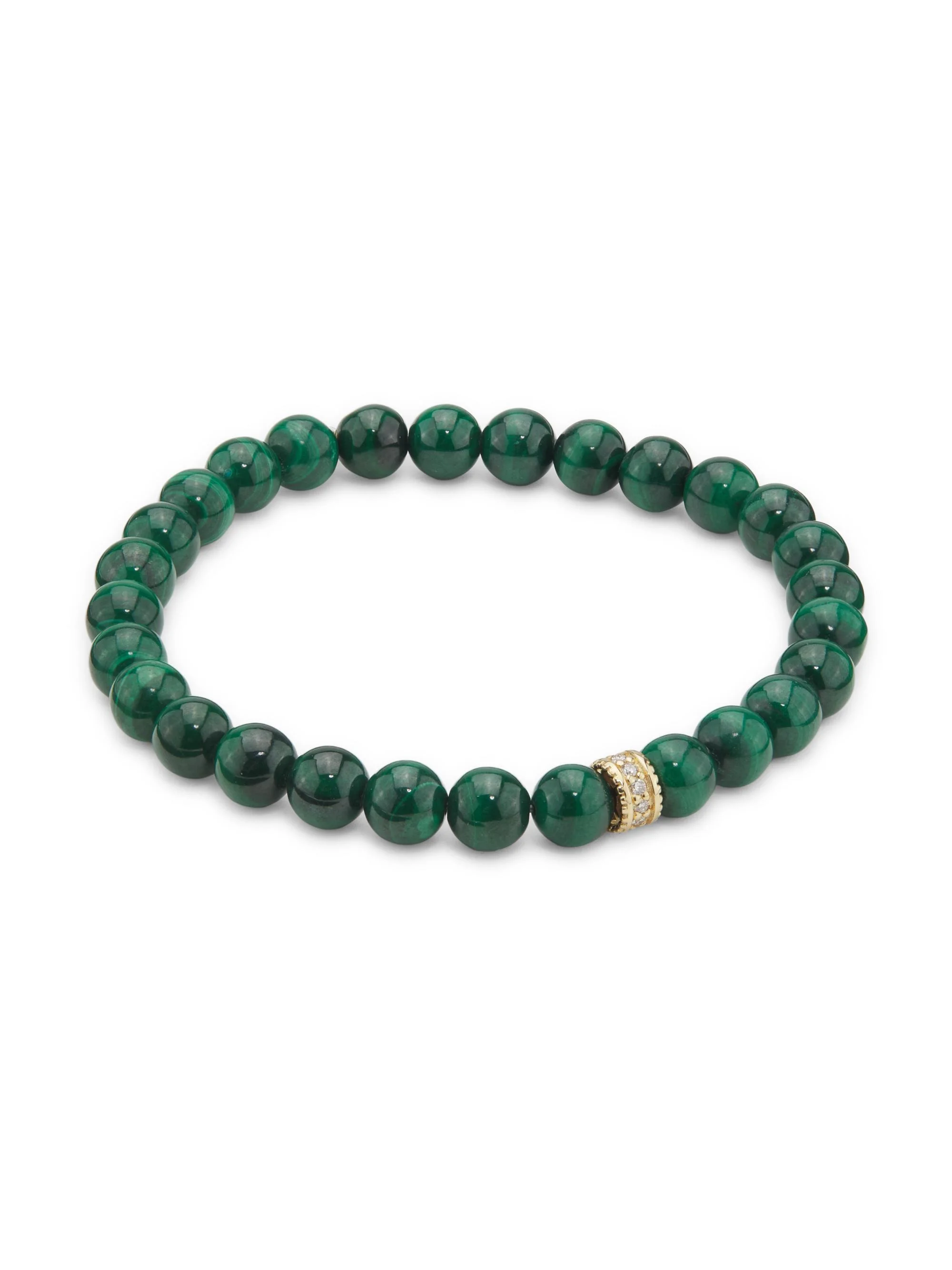 Women's 14K Yellow Gold, Malachite & 0.11 TCW Diamond Beaded Stretch Bracelet - Malachite - 1