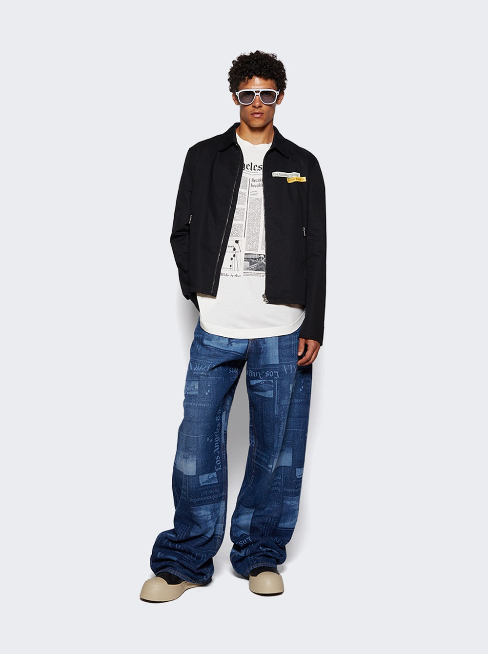 X La Times News Loose Denim Jeans Medium Blue - 5