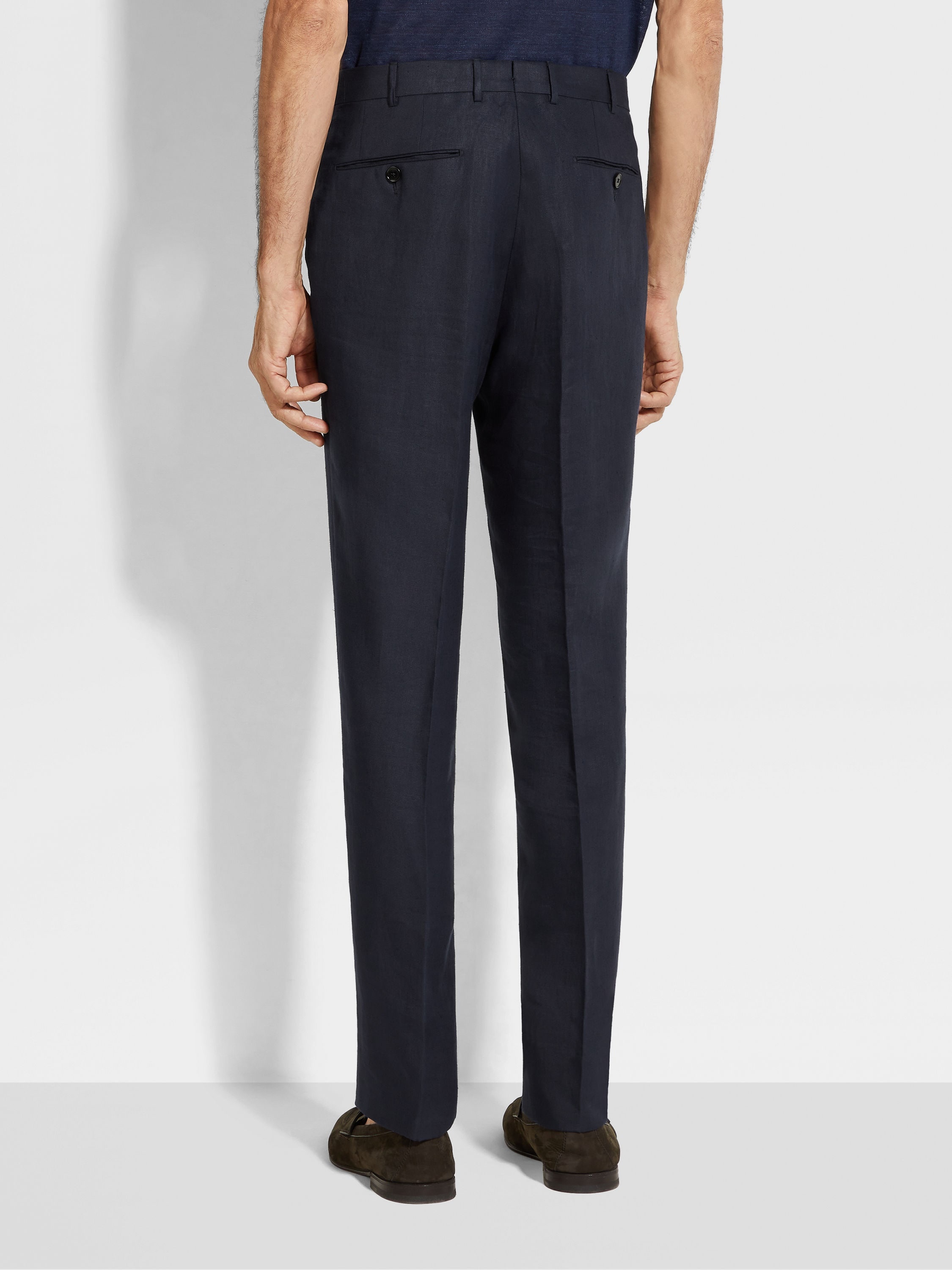 NAVY BLUE OASI LINO PANTS - 5