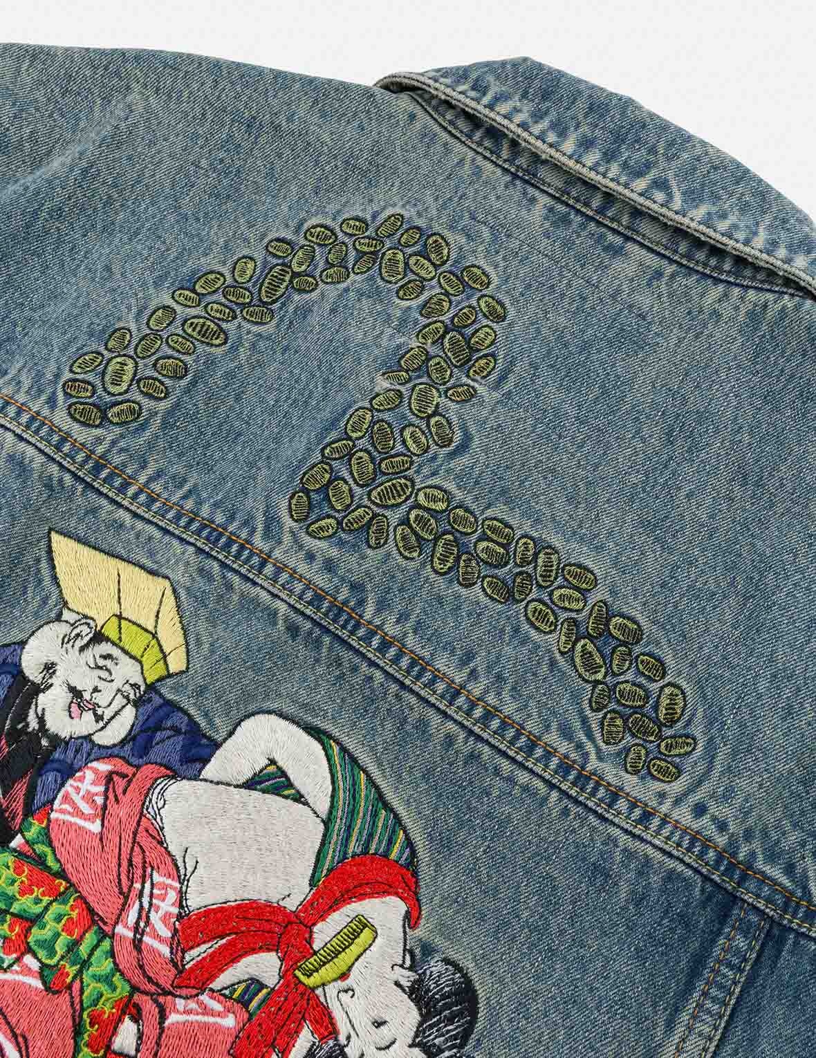 EVISU X F-LAGSTUF-F Shuga and Seagull Embroidery Relax Fit Denim Jacket - 3