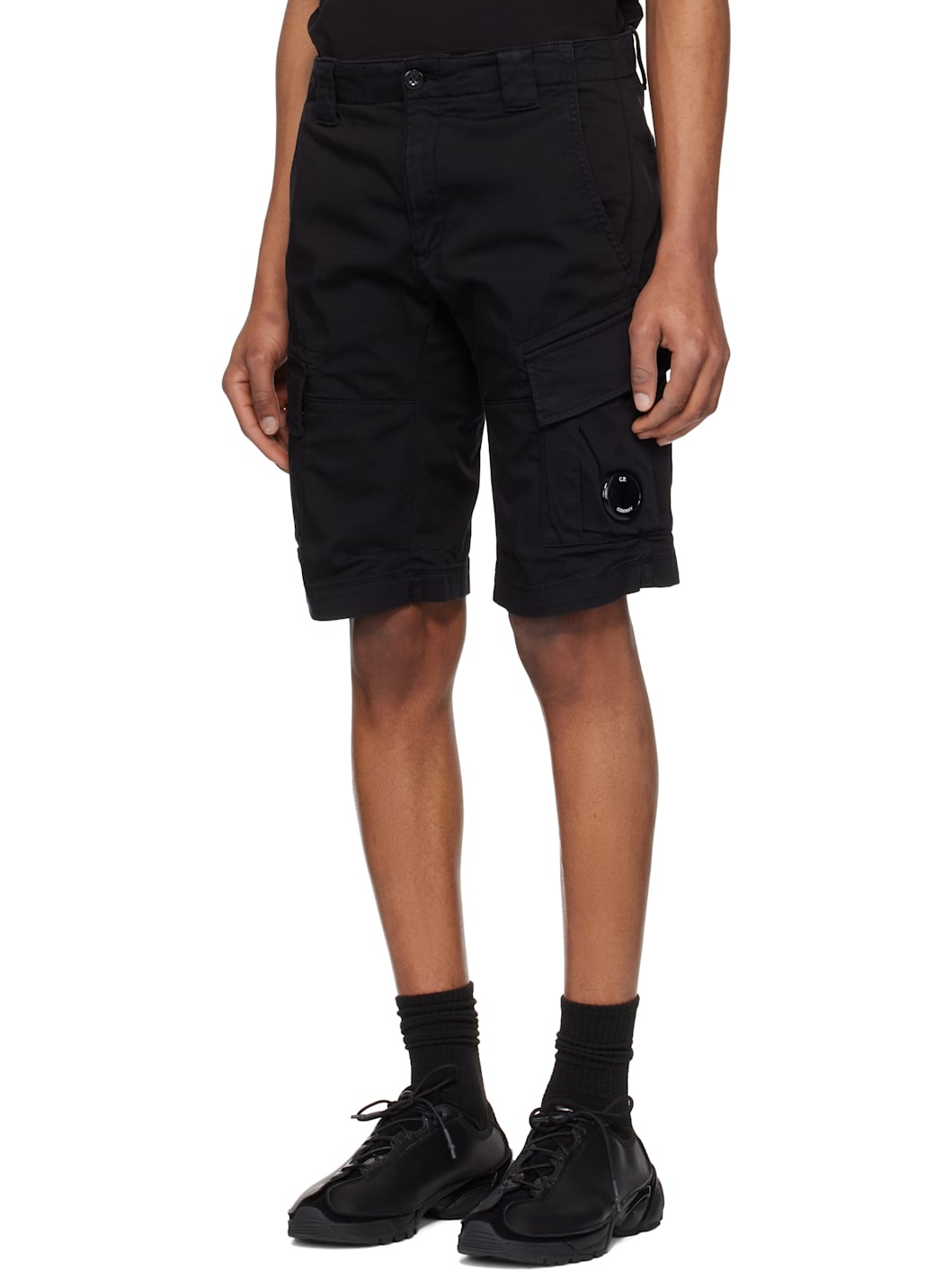 C. P. Company Black Stretch Sateen Cargo Shorts - 4