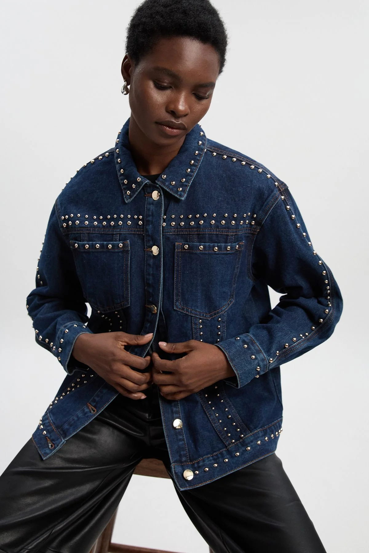 Denim Studded Jacket - 1