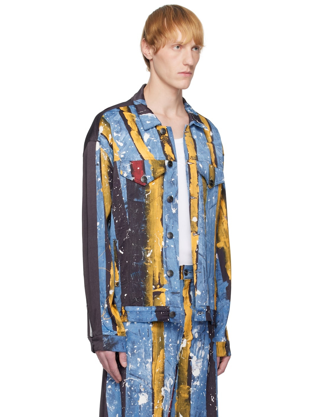 Navy & Blue Silky Oversized 'Denim' Jacket - 2