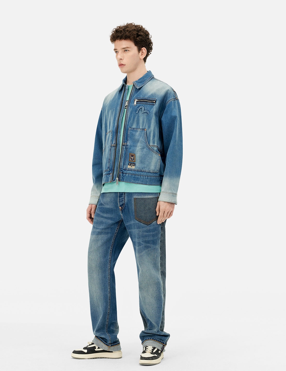 Emboss Kamon Relax Fit Worker Denim Jacket - 3