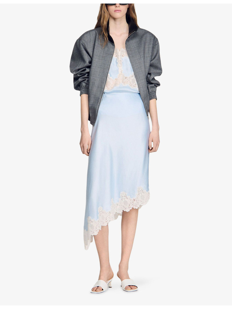 Sandro Asymmetrical Lace-Trim Satin Midi Skirt outlook