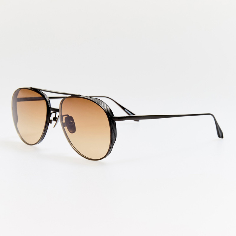 LINDA FARROW Meret Sunglasses in Matt Nickel and Mocha outlook