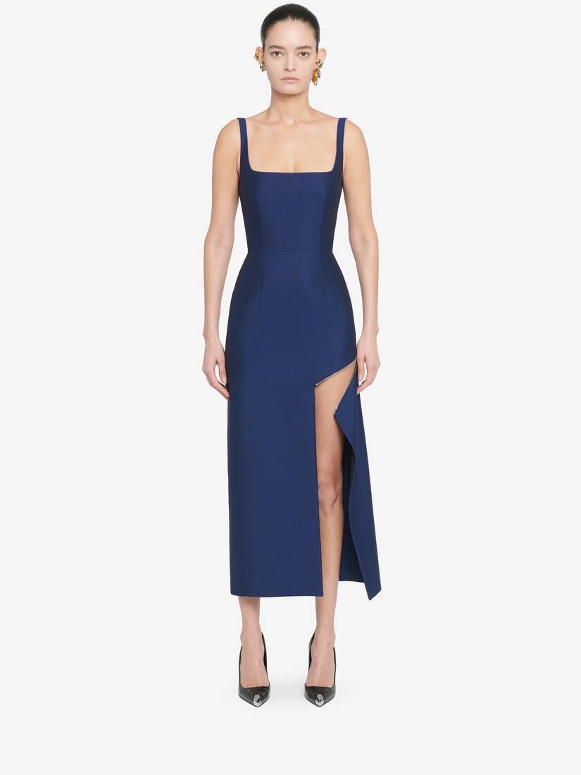 Women's Zip Slash Pencil Dress in Ultramarine - 2
