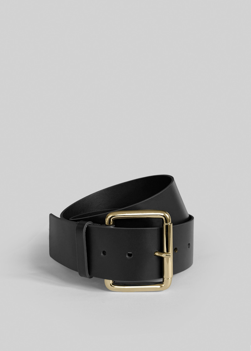 Marty Leather Belt - Black/Gold 1