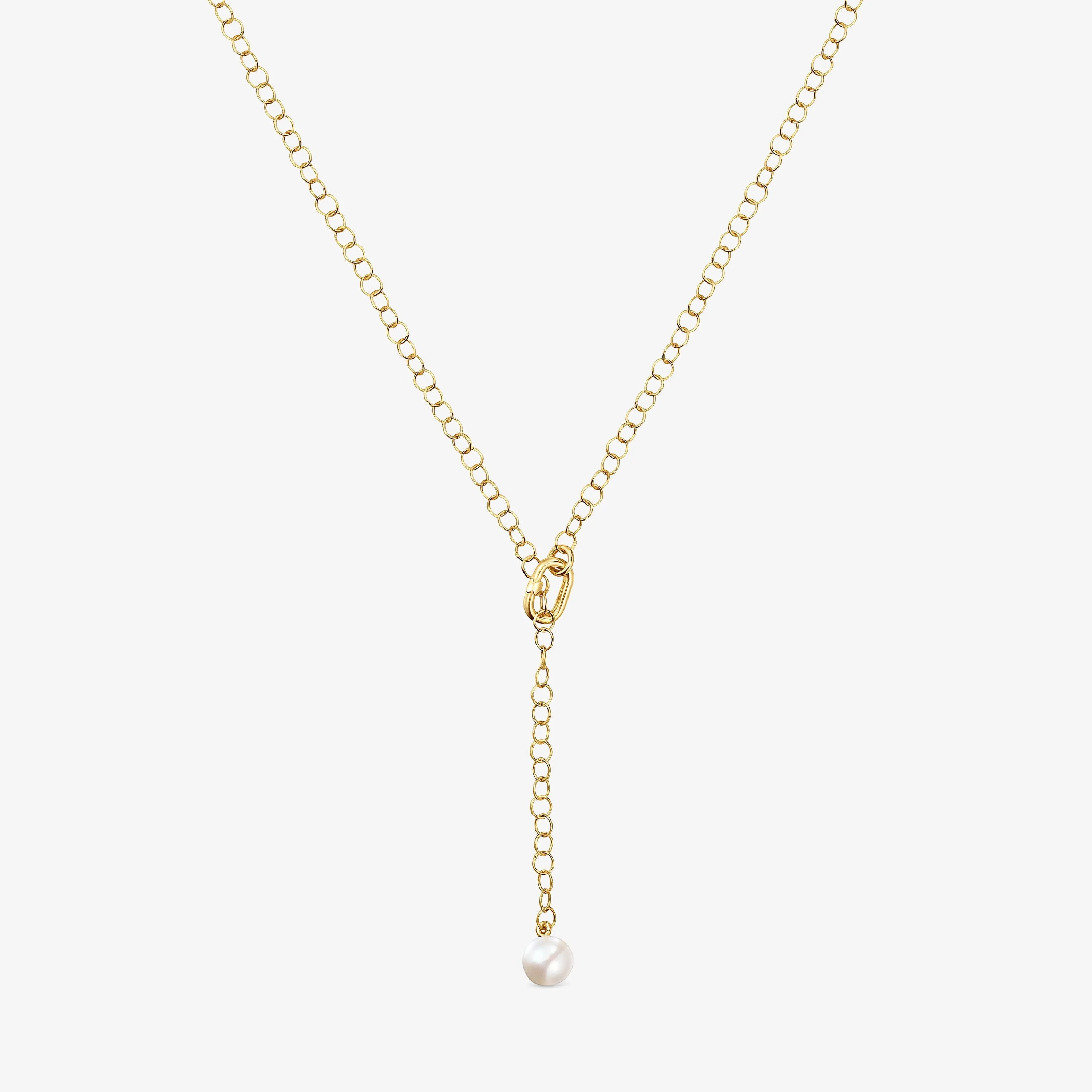 Hold Oval short 18K solid gold Necklace with cultured pearl - 1