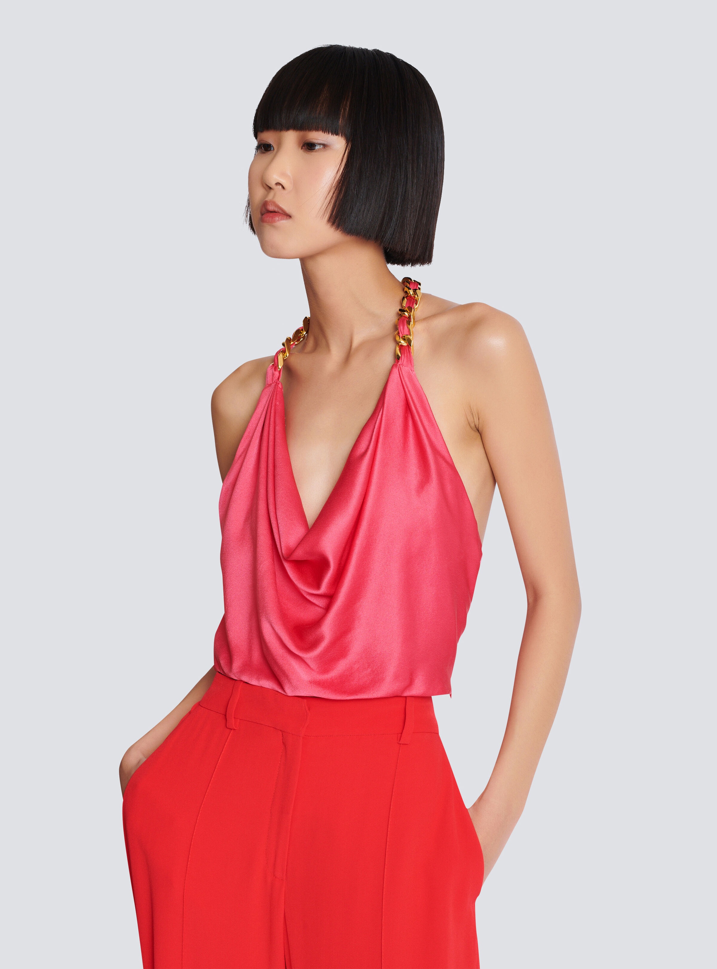 Draped silk halterneck top - 6