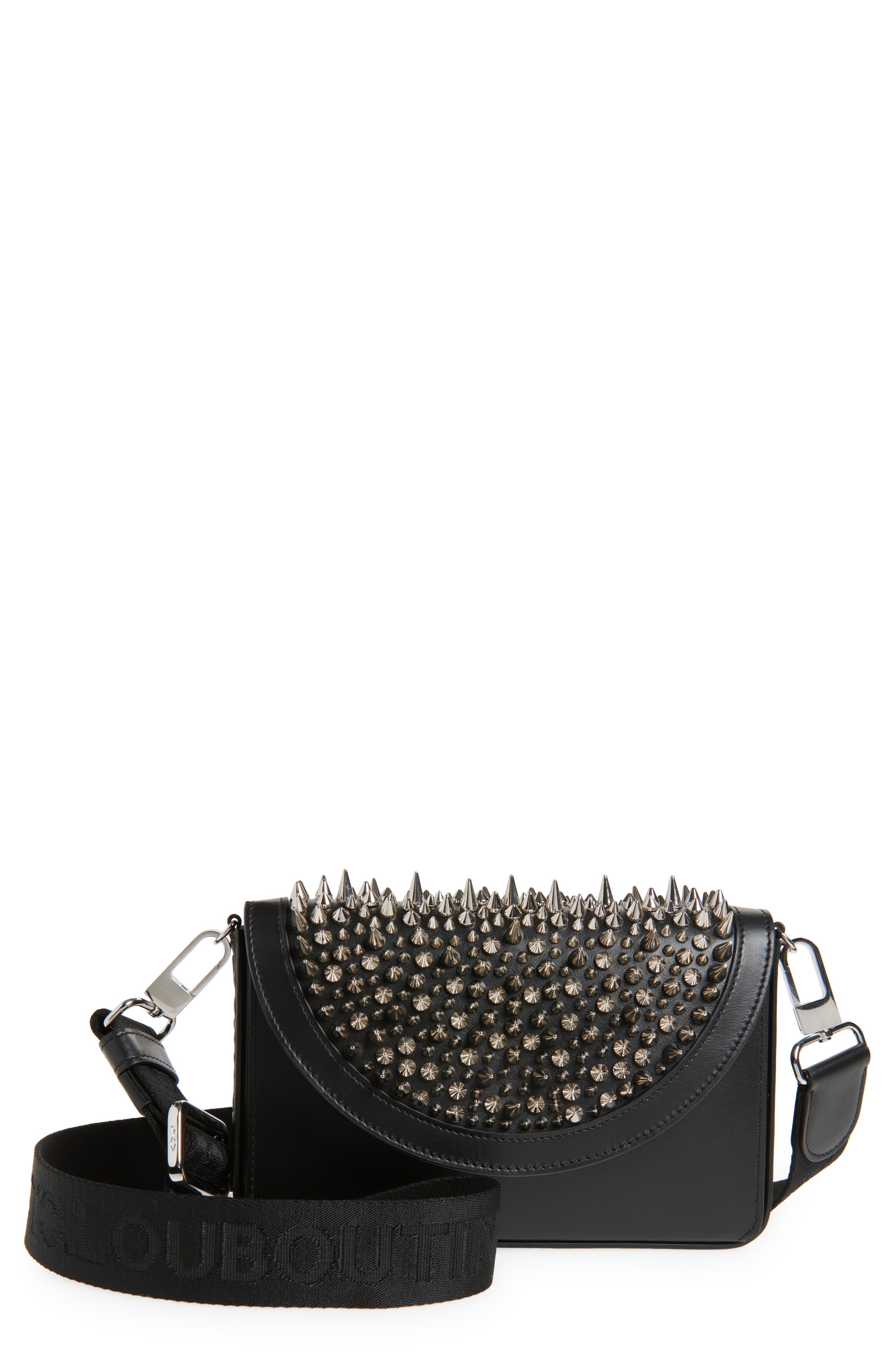 Christian Louboutin Funky Spike Leather Wallet on a Strap in Black/Silver at Nordstrom - 1