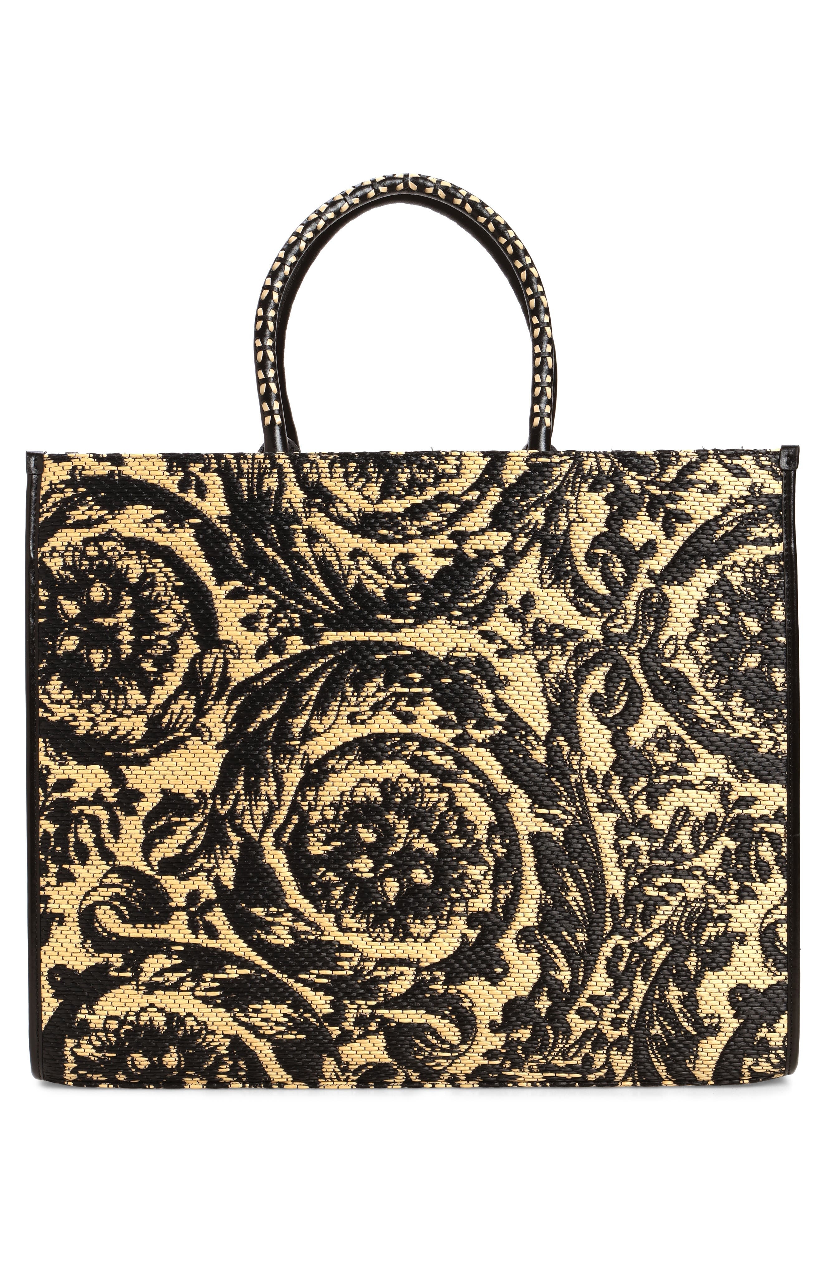 Versace Extra Large Athena Barocco Raffia Tote in Multicolor Black-Versace Gold at Nordstrom - 3